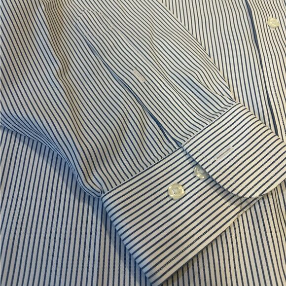 Brooks Brothers Regent Button Down Shirt Non Iron White Blue Stripes Mens 18 - Picture 5 of 10